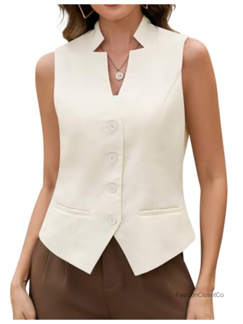 Women's Cropped Suit Vest Tops Sleeveless Button Down Waistcoat Fully Lined